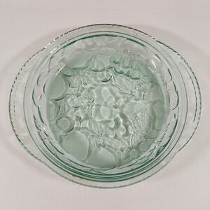 Libbey Large Round Green Glass Replacement Lid Pie Pan Orchard Fruit Pattern 3qt